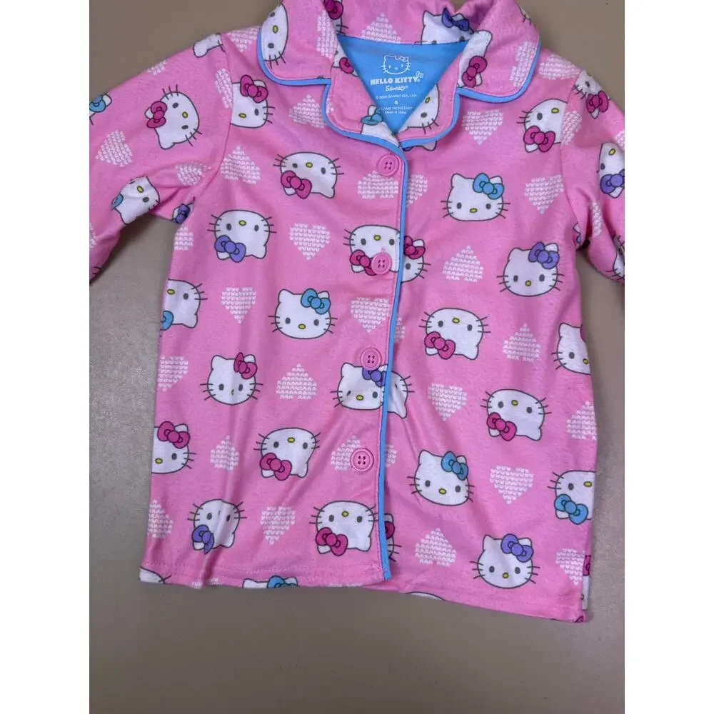 Girls Hello Kitty Pajama Top Size 4 Pink Hearts Button Front Sleep Shirt NWT